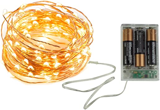 Extension Navideña LED p/Exterior con Bateria, 0.3W, 2700K, 100LED/10Metros, 8 funciones, con Cable color cobre, IP65
