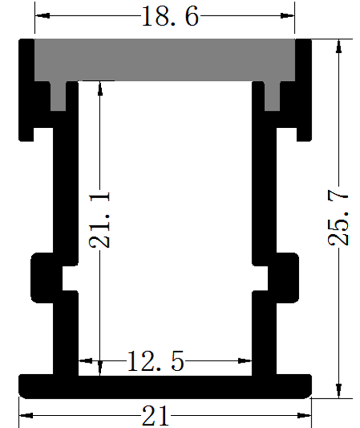 Perfil de Aluminio p/Cinta LED con PCB de 12mm, DG-E2126, Medidas: 21x25.7x2000mm, p/Empotrar, incluye: difusor opal con nivel de transparencia de un 65%, 2 tapas terminales, Plateado