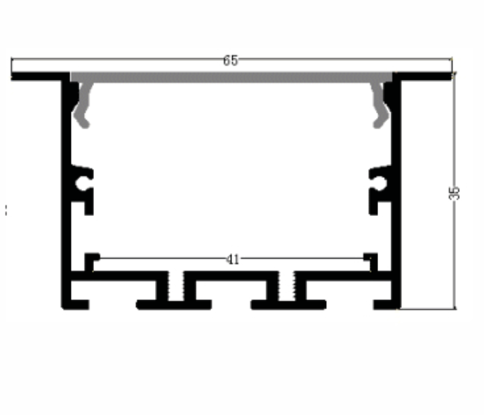 Perfil de Aluminio p/Cinta LED con PCB de 41mm, DG-E5035, Medidas: 50x35x2400mm, p/Empotrar, incluye: difusor opal con nivel de transparencia de un 65%, 2 tapas terminales, 4 clips y 4 tornillos, Plateado