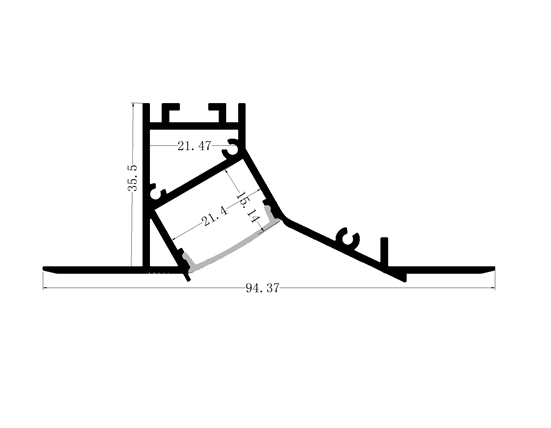 Perfil de Aluminio p/Cinta LED con PCB de 8-15mm, PC-E5136, Medidas: 94.37x35.5x2500mm, p/Empotrar, incluye: difusor opal con nivel de transparencia de un 65%, 2 tapas terminales, Blanco