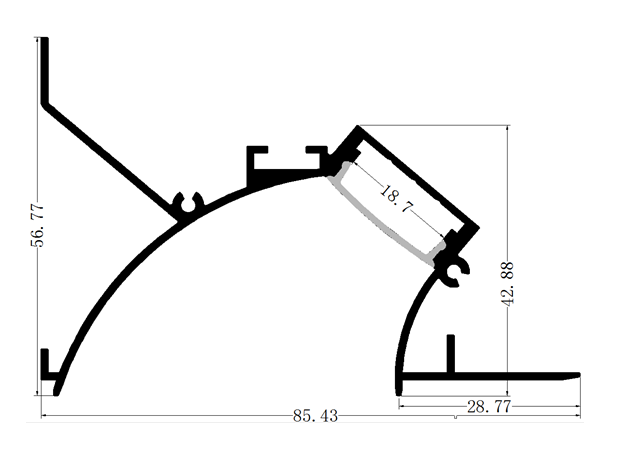 Perfil de Aluminio p/Cinta LED con PCB de 8-15mm, PC-E8657, Medidas: 85.43x56.77x2500mm, p/Empotrar, incluye: difusor opal con nivel de transparencia de un 65%, 2 tapas terminales, Blanco