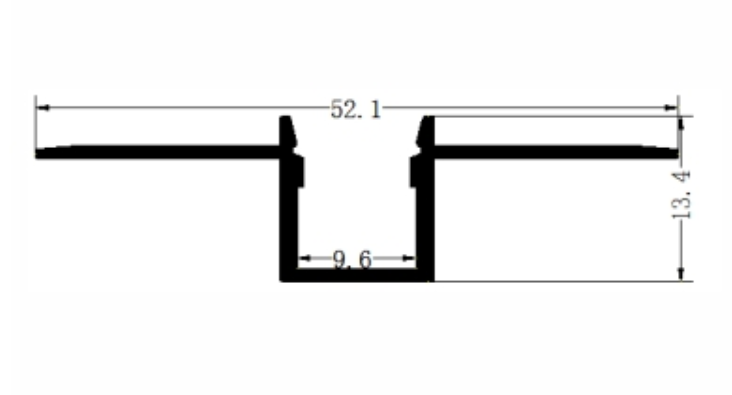 Perfil de Aluminio p/Cinta LED con PCB de 9mm, PC-E5213, Medidas: 52.1x13.4x2000mm, p/Empotrar, incluye: difusor opal con nivel de transparencia de un 65% y 2 tapas terminales, Plateado