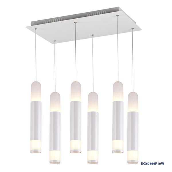 Lampara LED Decorativa Colgante, DG60666P, 60W, 6x10W, WW 3000K, 85-265Vac, Dimensiones: 490x300x1200mm, IP20