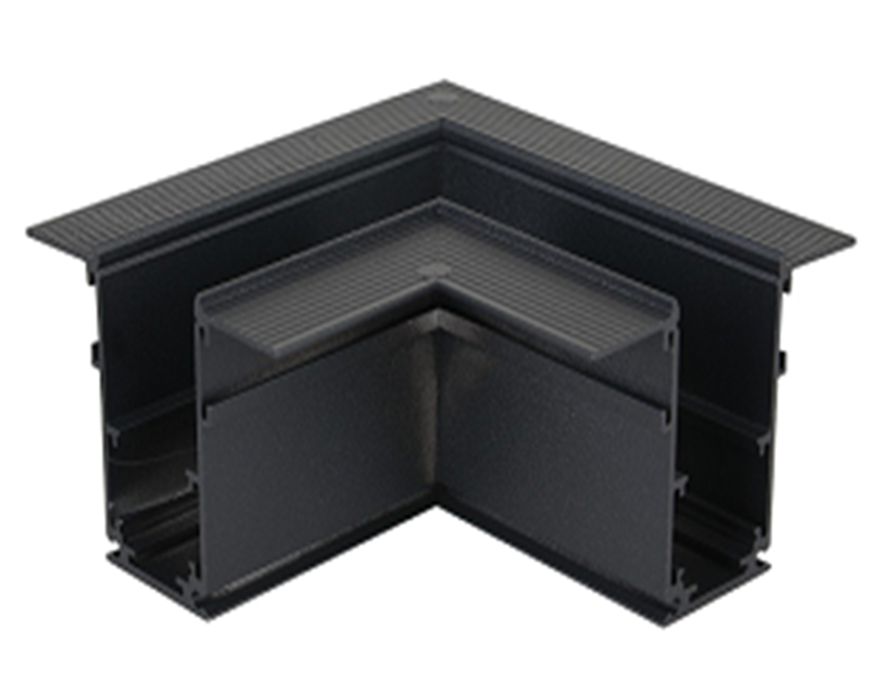 Conector Horizontal en L p/Riel de Empotrar / Masillable de 2.4 Metros p/Lampara Magnetica, 2 cables, 48Vdc y 20mm de ancho, Negro