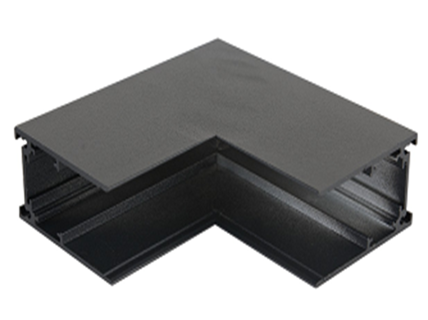 Conector Vertical en L p/Riel de Superficie de 1 Metro p/Lampara Magnetica, 2 cables, 48Vdc y 20mm de ancho, Negro