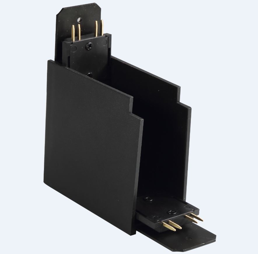 Conector de 90 Grados p/Riel de Lampara Magnetica, 4 cables, 110Vdc y 40mm de ancho, Negro