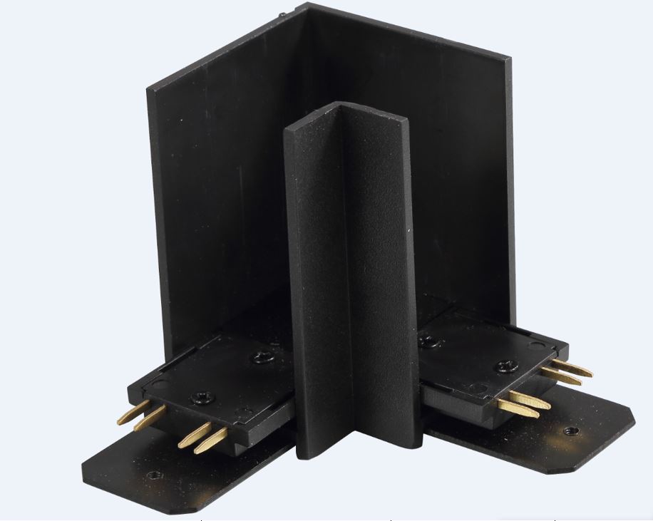 Conector en L p/Riel de Lampara Magnetica, 4 cables, 110Vdc y 40mm de ancho, Negro