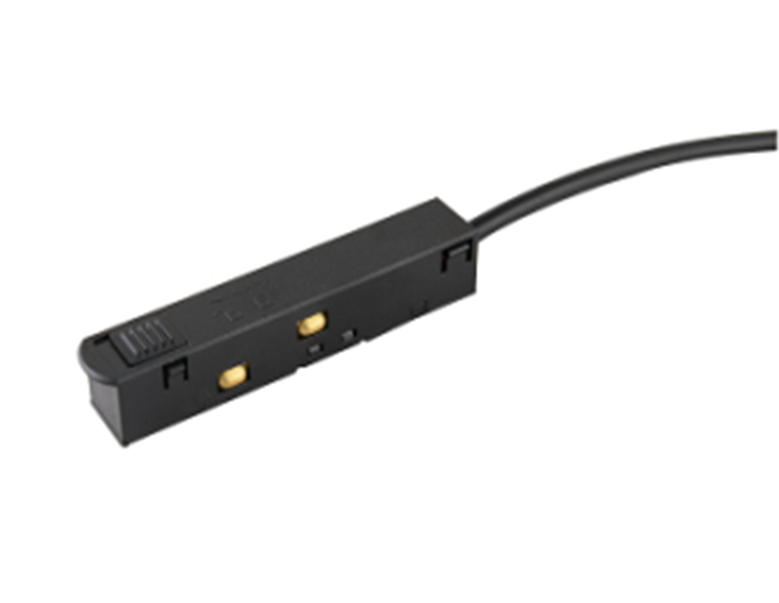 Conector p/ Alimentacion de Riel de 20mm de ancho de Lampara Magnetica de 2 cables, 48Vdc, Negro