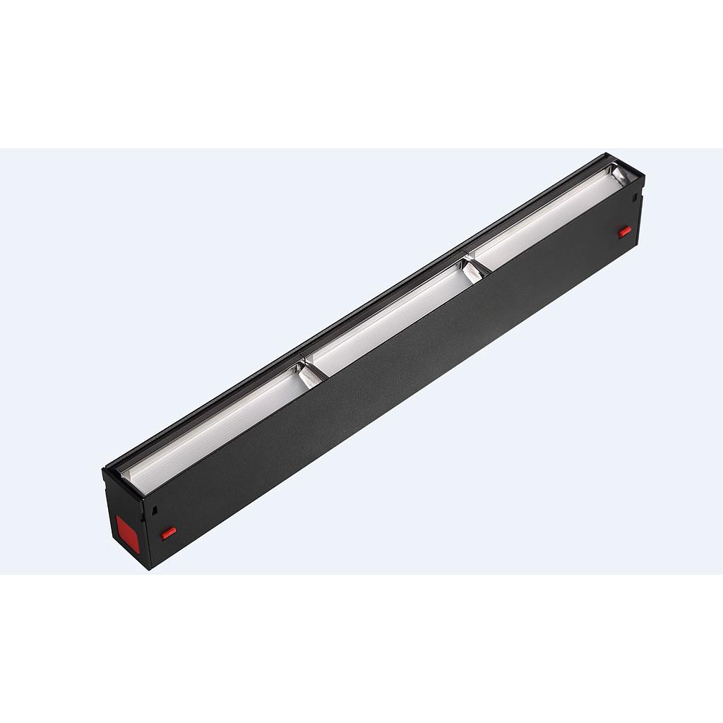 Lampara Lineal Magnetica LED tipo Wall Washer p/Riel de 40mm de ancho, 24W, 15.83&quot;(402mm), WW 3000K, 100-260Vac, Dimmable, Instalacion: Empotrar o Superficie, 35x70 Grados, Negra
