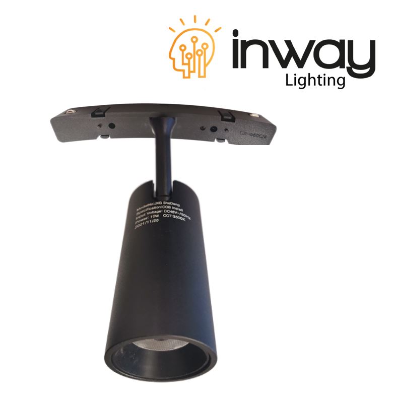 Lampara de Superficie Magnetica LED tipo Arco Spotlight p/Riel de 20mm de ancho, 5W, NW 4000K, 48Vdc, Diametro: 40mm, Instalacion: Empotrar o Superficie, 36 Grados, Negra