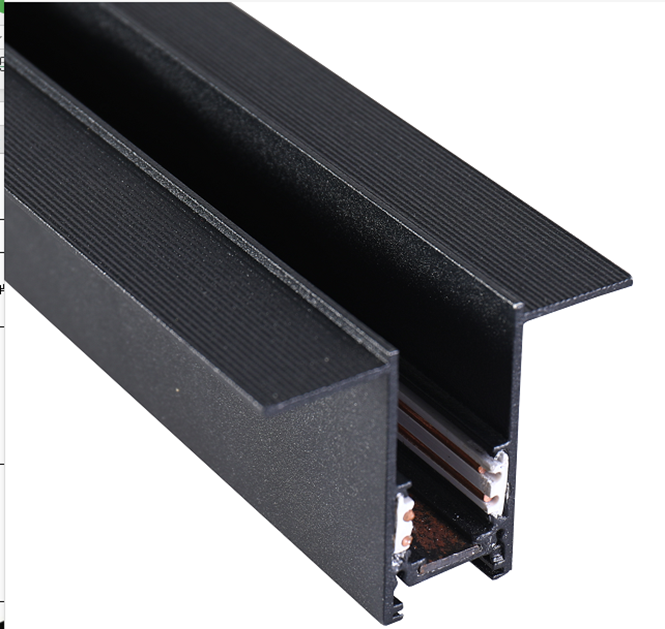 Riel de 20mm de ancho p/Lampara Magnetica de 48Vdc, 2.4 Metros, 2 cables, Instalacion: Empotrar, Negro