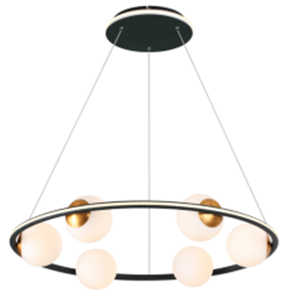 Lampara LED Decorativa Colgante, DG60191P, 48W, CW 6000K, 85-265Vac, Dimensiones: 780x780x1500mm, IP20, Verde oscuro con negro