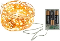 [P-00214] Extension Navideña LED p/Exterior con Bateria, 0.3W, 2700K, 100LED/10Metros, 8 funciones, con Cable color cobre, IP65