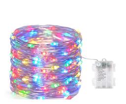 [P-00215] Extension Navideña LED p/Exterior con Bateria, 0.3W, 4 colores, 100LED/10Metros, 8 funciones, con Cable color cobre, IP65