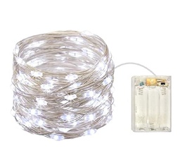 [P-00216] Extension Navideña LED p/Exterior con Bateria, 0.3W, CW 6000K, 100LED/10Metros, 8 funciones, con Cable color cobre, IP65