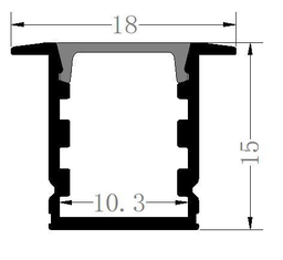 [P-00299] Perfil de Aluminio p/Cinta LED con PCB de 10mm, PC-E1815, Medidas: 18x15x2000mm, p/Empotrar, incluye: difusor opal con nivel de transparencia de un 65%, 2 tapas terminales y 4 clips, Plateado
