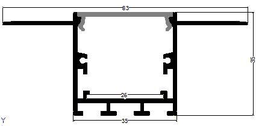 [P-00310] Perfil de Aluminio p/Cinta LED con PCB de 26mm, PC-EC3535, Medidas: 35x35x2000mm, p/Empotrar, Masillable, incluye: difusor opal con nivel de transparencia de un 65%, 2 tapas terminales y 4 tornillos, Plateado