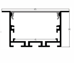 [P-00313] Perfil de Aluminio p/Cinta LED con PCB de 41mm, PC-E5035, Medidas: 50x35x2400mm, p/Empotrar, incluye: difusor opal con nivel de transparencia de un 65%, 2 tapas terminales, 4 clips y 4 tornillos, Plateado