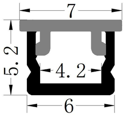 [P-00314] Perfil de Aluminio p/Cinta LED con PCB de 4mm, PC-E0606, Medidas: 06x5.2x2000mm, p/Empotrar, incluye: difusor opal con nivel de transparencia de un 65%, 2 tapas terminales y 4 clips, Plateado