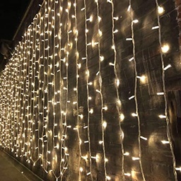 [P-00708] Cortina tipo Cascada LED p/Exterior, 60W, 2700K + CW 6000K Flash, 110Vac, 1000pcs de LED, 20 tiras, 2Mx5M, Con cable blanco, Con conector T, IP65